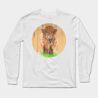 Scottish Highland Cow with Wood art Long Sleeve T-Shirt